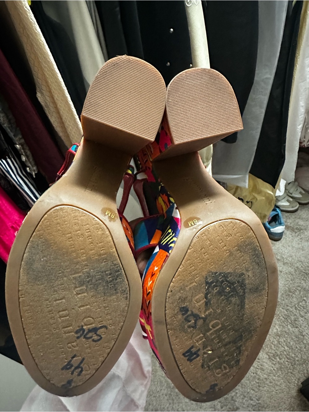 Gianni Bini Multicolor Printed Strappy Heels with Gold Accent - Picture 8 of 9